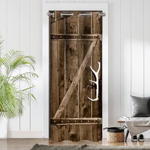 Barn Wood Door Curtains for Doorways, Rustic Village Art Antique