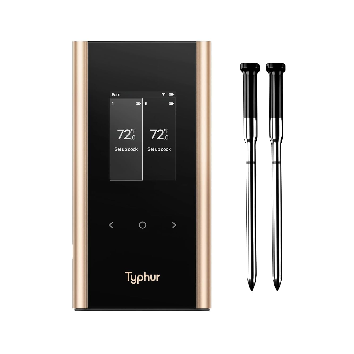 Typhur Sync Gold Kabelloses WLAN Fleischthermometer mit 2/4 schlanken Sonden, 6 Sensoren, ±0,3°C Genauigkeit, Smart Base, 10x stärkeres Signal für Kamado, Grill, BBQ, Ofen, Smoker, Airfryer