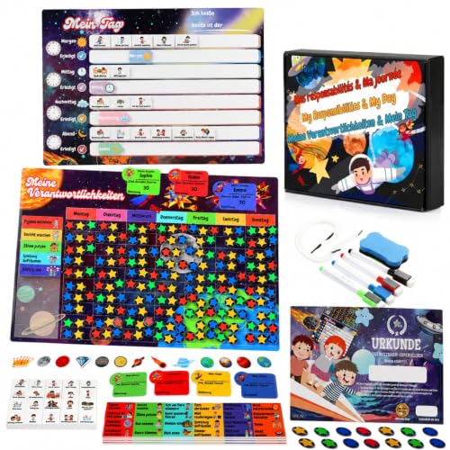iPEAU - Cuadro de recompensa infantil con planificación diaria, juego educativo Montessori rutina mañana noche magnética aprendizaje comportamiento, mancha diaria, motivación, autonomía estrellas
