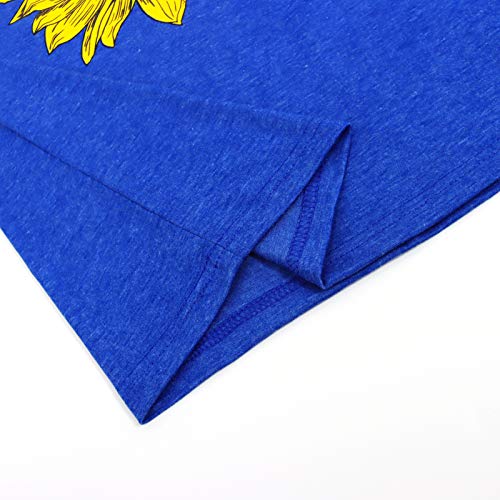 GLIGLITTR Women's Summer Sunflower T Shirt Cute Flower Graphic Loose Tees Crew Neck Short Sleeve Casual Tops(Blue,XX-Large)