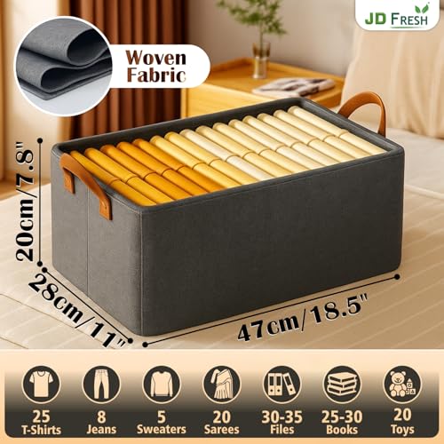 Image of JD FRESH 4 Pcs of Large Foldable Storage Box and Organiser with Metal Frame /Woven Fabric Clothes Organiser with Handle /Wardrobe Organizer for Storage /Almirah Organizer for Shirts /Jeans /Sweater (Grey)