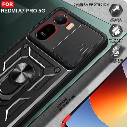 Image of AESTMO Tough Armor Redmi A7 Pro / C85X 5G Bumper Back Case Cover | Ring Holder & Sliding Camera Shield Cover | 360 Degree Protection Back Case Cover for Redmi A7 Pro / C85X 5G (Black)