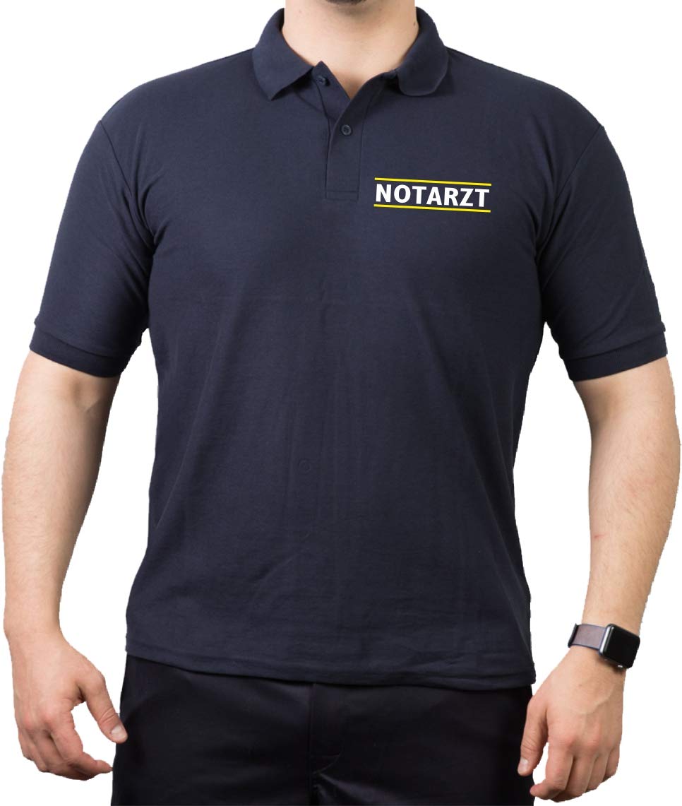 Poloshirt Navy, Notarzt Weiss zwischen Neongelb
