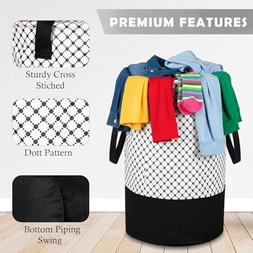 Image of GLUN Non-Woven Laundry Bag, Waterproof Round Shape Pack of 1 Polka Dot Printed Storage Bag, Lightweight & Durable Bag for Toys, Clothes, Stationery Items, Space Saving Design