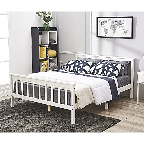 Panana Lit Double Adult en Bois 2 Place Comfort 197,8 x 145 x 82 cm, Blanc