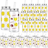 Maxdot 24 Pack 14.2 OZ Softball Plastic Cups with Lid and Straw Bulk Softball Cup with Lid and Straw Clear Reusable Plastic Juice Bottles Tumbler for Sport Themed Party Favors Birthday Team Gifts