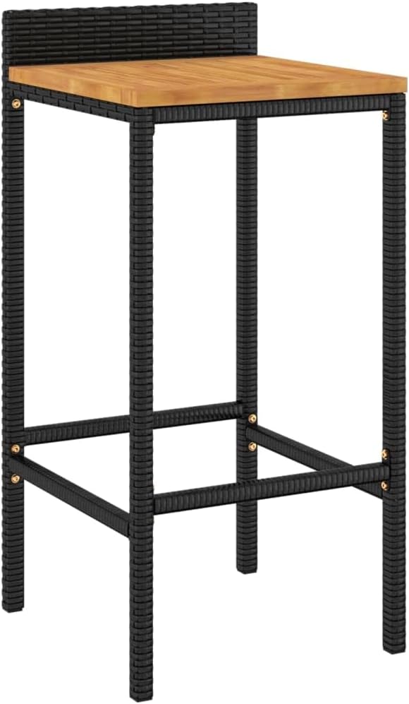 5 Piece Patio Bar Set Black Poly Rattan& Solid Wood Acacia, Garden Furniture Sets