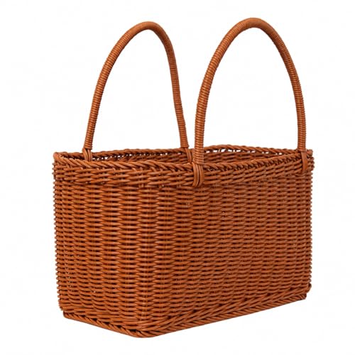 Yunmeryker Cesta mimbre almacenaje, cestas organizadoras con asa, tejida marrón para frutas y hogar, 1 unidad, Cesta de de imitación de mimbr