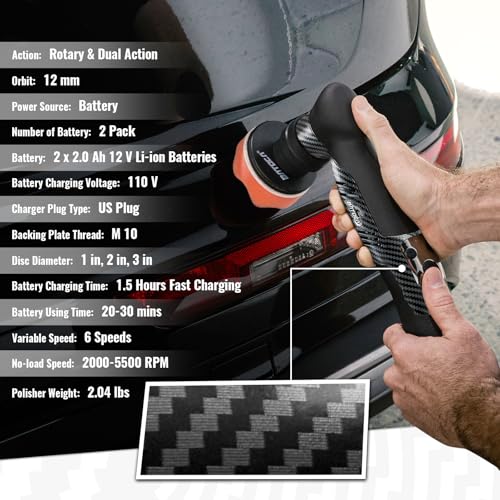 Image of BATOCA S5 Cordless Mini Car Polisher Buffer Sander Dual Action Rotary Polishing Machine for Car Motorcycle Detailing Polish Buffing 1inch 2inch 3inch Polishing Pad Kit with 2x 12V Battery 2000-5500RPM