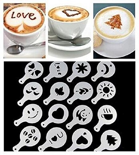 16 x Coffee Stencil Set Perfect for Cappuccino, Latte or hot Chocolate