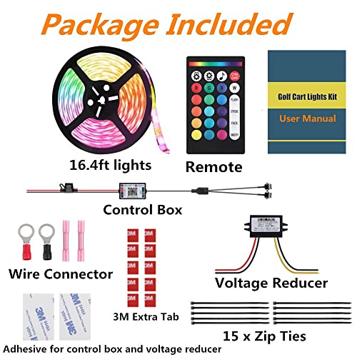 Rolightic Led Lights For Golf Cart, Multi-Color Underbody Lights Waterproof Neon Accent Lighting Kit For 12V-60V Ezgo Yamaha Club Car Etc, Sound Active, Music Sync, Voltage Reducer Included, 16.4Ft #TOP1