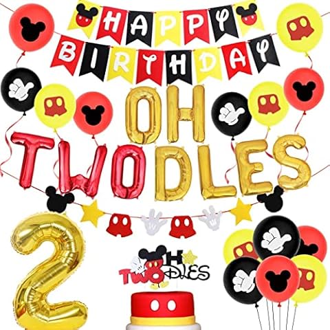Kreatwow Cartoon Mouse 2nd Birthday Decorations Oh Twodles Balloons Cake Topper Happy Birthday Banner Cover