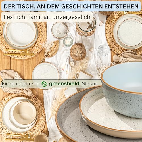 SÄNGER Rio | Tafelservice 12 teilig, Steingut Geschirr Set 4 Personen, 4x Speiseteller 4x Dessertteller 4x Schalen Geschirrset und Schale bunt | VALUE COLLECTION