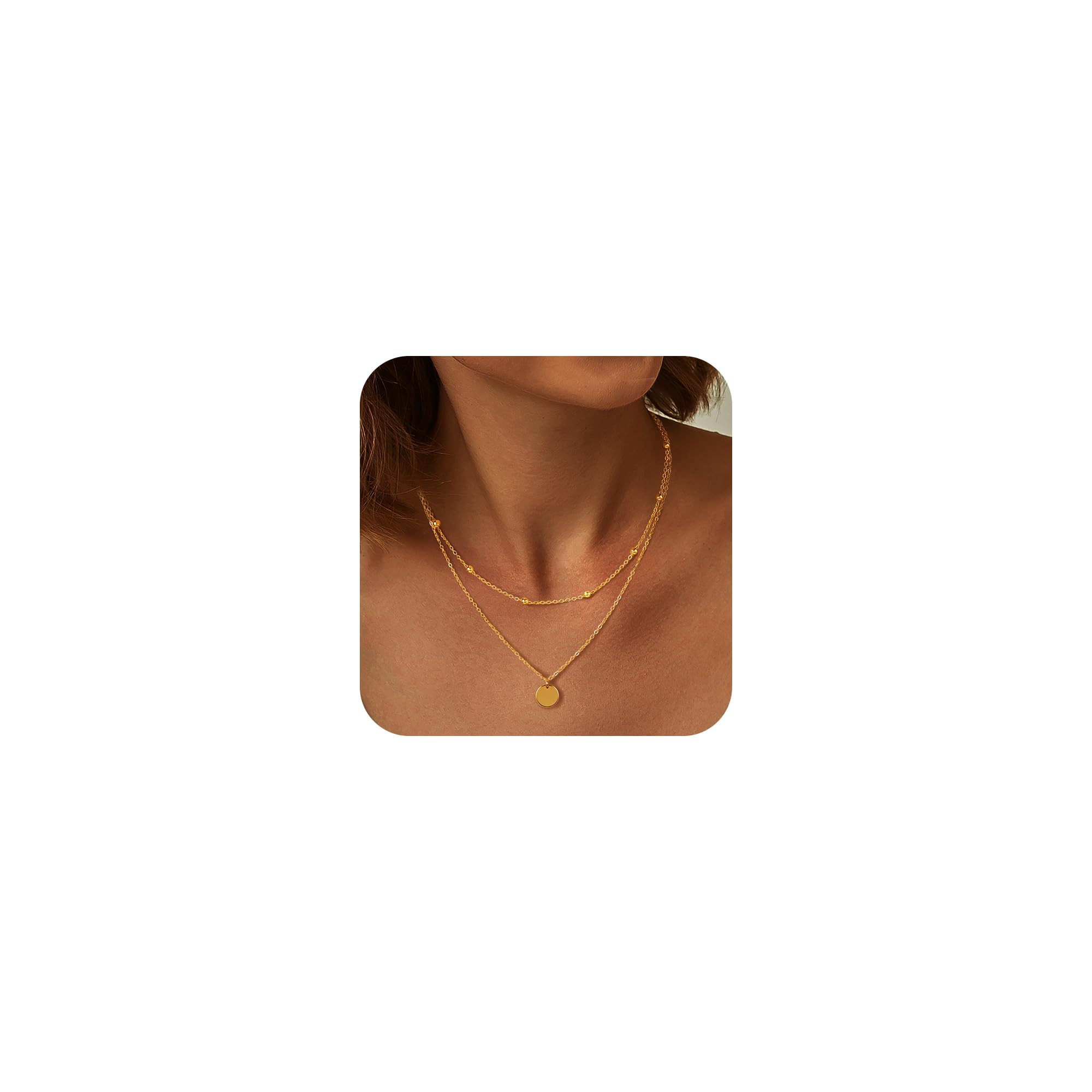 Mesovor Collares en Capas de Oro para Mujer, Gargantilla de Diamantes con Cuentas de Disco de Moda Delicada Chapada en Oro de 18 Quilates, Regalos de Joyería