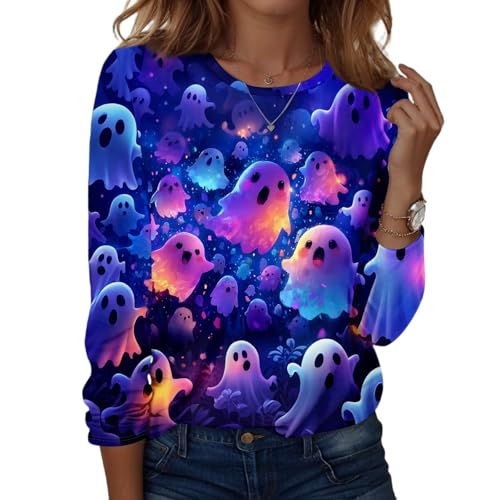 Halloween Shirts for Women Long Sleeve Plus Size Fashion Crewneck Comfortable Tshirts Halloween Costumes for Women