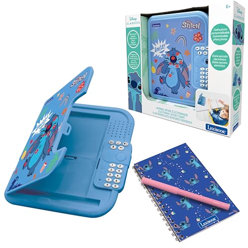 Lexibook, Disney Stitch, Diario electrónico Stitch con bolígrafo y libreta incluidos, interactivo, protegido con contraseña, características divertidas, efectos de sonido, azul, SD50DLXB