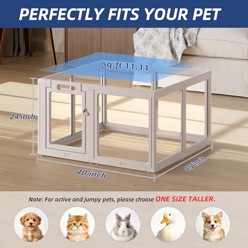 Image of Clear Acrylic Dog Playpen Indoor, Puppy Cat Small Pet Play Pen, Pet Cat Playpen for Rabbits, Dog Fence Crate Kennel Whelping Cage (Grey, 8 Panel)