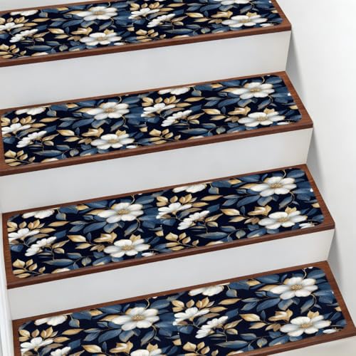 Alfombra para escaleras de 7.8 x 30'' antideslizante con diseño botánico de flores 2