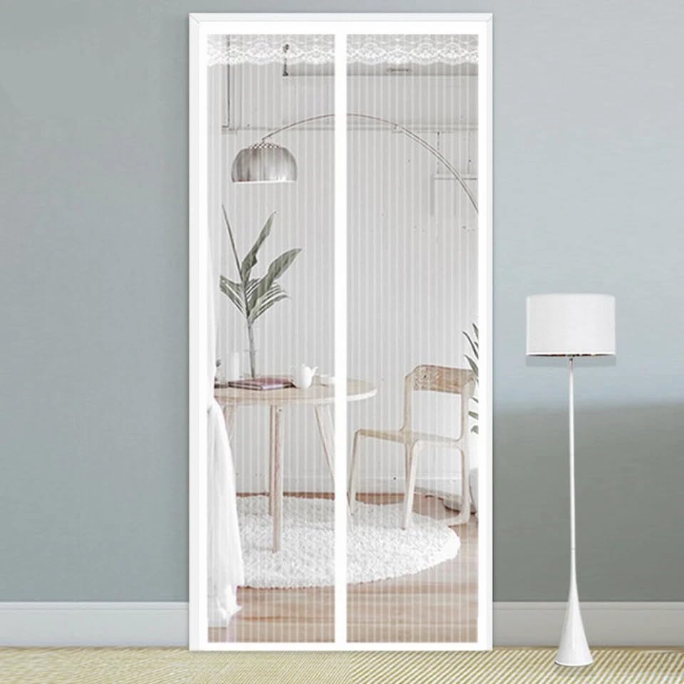 Magnetic Fly Screen Door - Rainberg Heavy Duty Bug mesh Curtain with Powerful Magnets and Full Frame Magic Tape,No Drill Installation,Automatically Closes, Keep Bugs Out (White, 100 * 210CM)