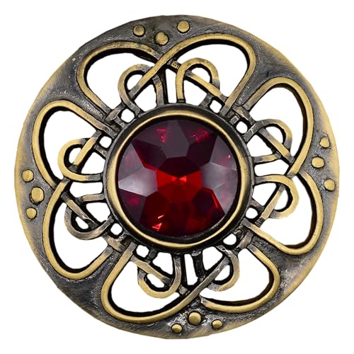 Traditional Scottish Kilt Brooch, Celtic Accessory (Red - Antique Brass)