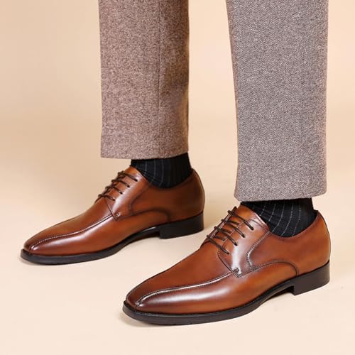 Mens Modern Fashion Dress Oxford Shoes, Pointed Toe Lace-up Business Comfortable Chunky Heel Soft Bottom Casual Work Office Formal Derby Shoes2