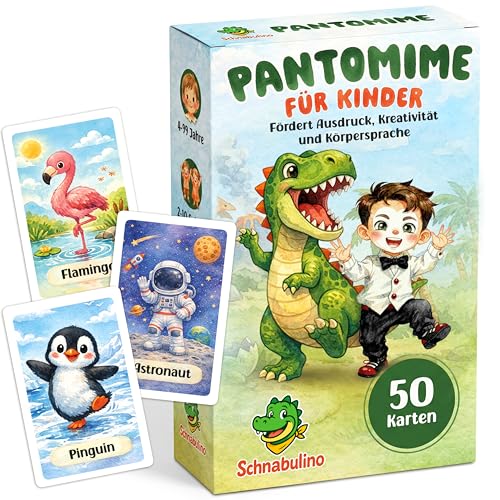 Schnabulino Pantomime Kartenspiel & Bewegungsspiel ab 4 Jahren 50 Karten