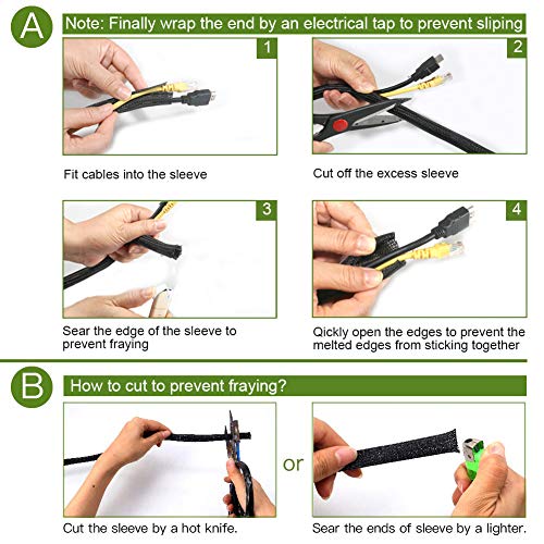 25 Feet - 1 inch Cord Protector Split Wire Loom Braided Cable Sleeve, Management and Organizer, Protectors for Television, Audio, Computer Cables, Prevent Pet From Chewing Cords - Black - Thumbnail 6