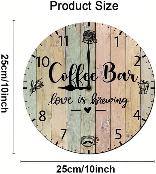 Miniatura 6 de Reloj de pared para cafetería, decoración de pared, funciona con pilas, sin tictac, cuarzo silencioso, analógico, rústico, rústico, reloj redondo,