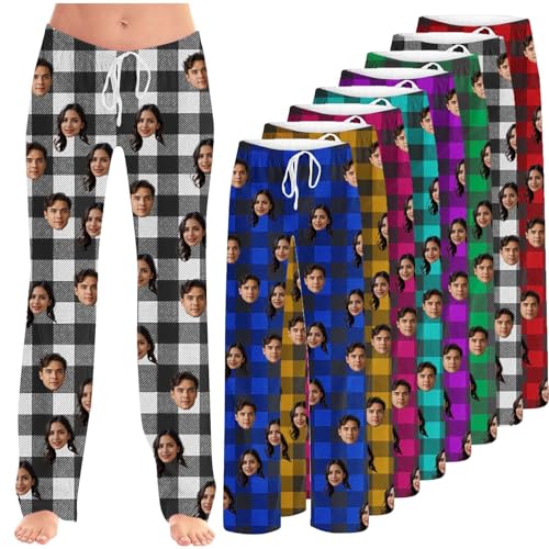 Pantalones de pijama personalizados para hombres y mujeres, pantalones de pijama personalizados con foto, regalo de pijama personalizado para hombres y mujeres, A Cuadros, Talla única