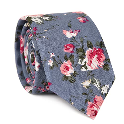 Image of JESLANG Men's Cotton Printed Floral Tie 2.56 inch Skinny Narrow Necktie Various Designs