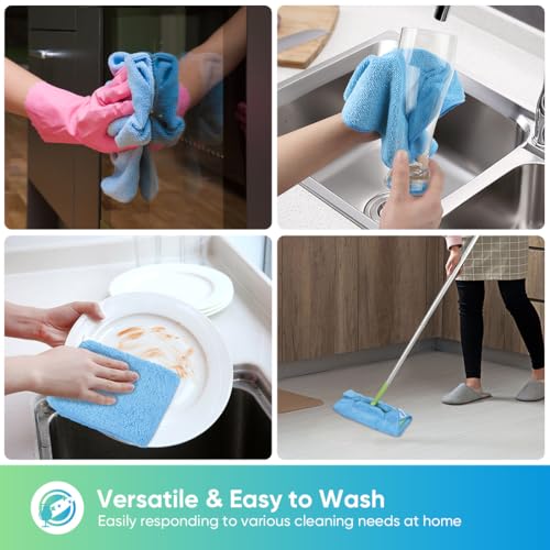 HOMEXCEL Blue Microfiber Cleaning Cloth, 12 Pack Premium Microfiber Towels for Cars, Lint Free, Scratch-Free, Highly Absorbent, Reusable Cleaning Rags for Car, Household, Kitchen, Window,11.5"X11.5"