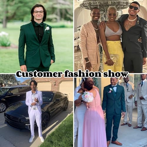 WEEN CHARM Men's Suits Slim Fit 2 Piece One Button Blazer Jacket Wedding Prom Tuxedo Pants Set3