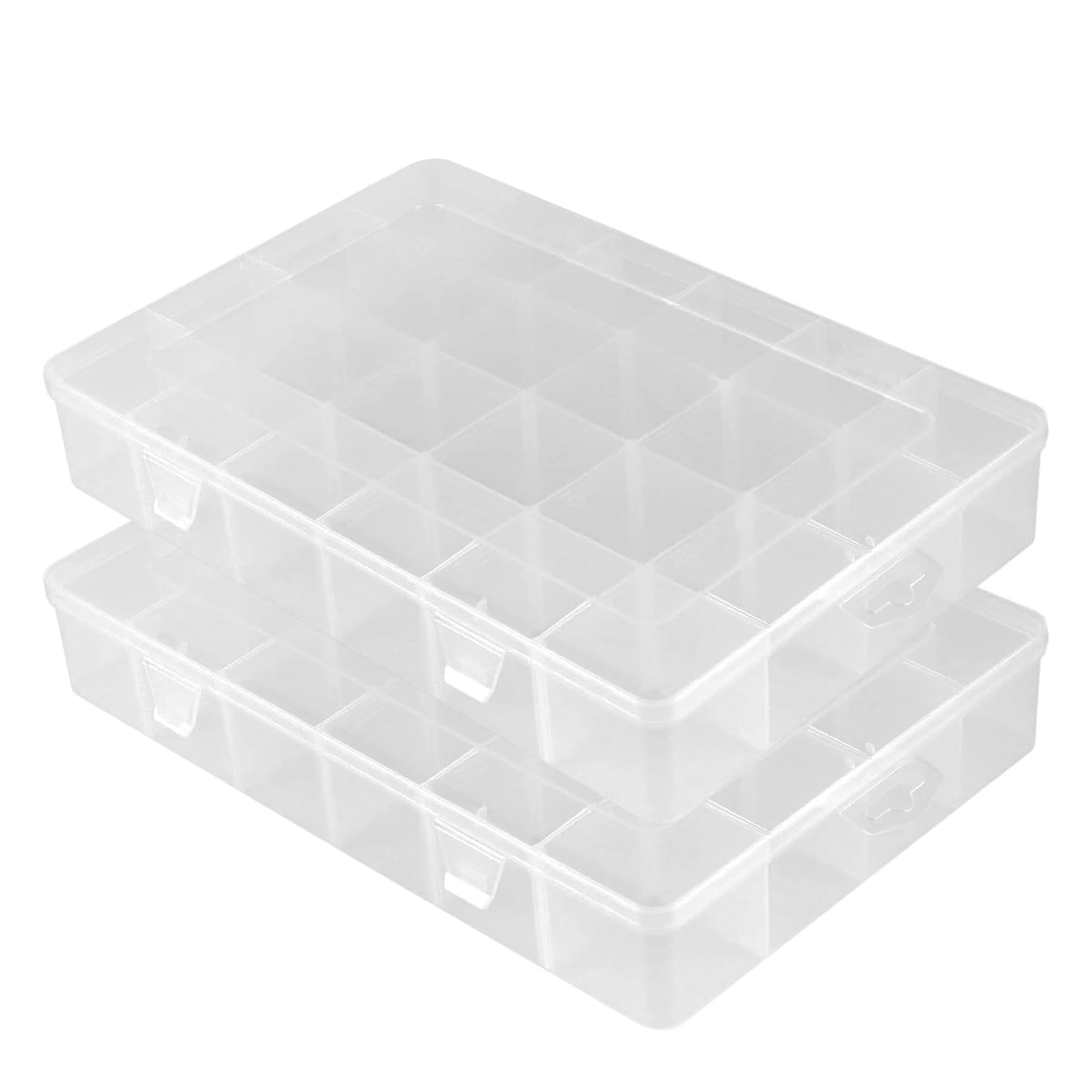 TAICHEUT 2 PCS 24 Grids Plastic Bead Storage Boxes, 33.5 x 22.4 x 5.7cm Bead Storage Box with Compartments, Bead Storage Containers for Screws, Beads, Nails, Jewelry, Handicrafts