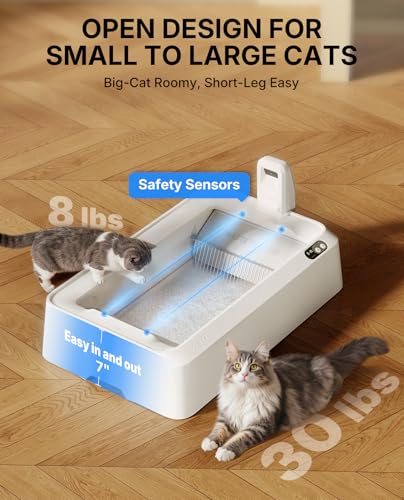 PETKIT Open-Top & AI Camera Self Cleaning Cat Litter Box, Urinary Health Monitor Automatic Cat Litter Box, Smart Robot with 2-Way Raking/5G WiFi/Safety Sensors/Odor Control for Multiple Cats (White)