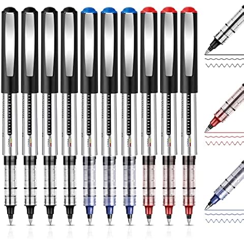 Rollerball Pens, 10 Pack Liquid Ink Rollerball Pens, 0.5mm Gel Pens, Quick-Drying Ballpoint Pens Writing Pens Ink Pen for Kid Adult Writing Note Taking School & Office Supplies (Multicolor) Cover
