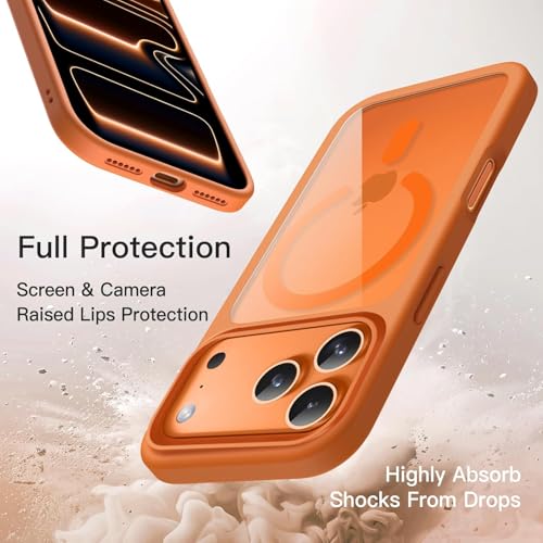 Image of DIZORO Premium Magnetic Case for iPhone 17 Pro Max 6.9-Inch Compatible with MagSafe, Shockproof Phone Bumper Cover, Solid Color Matte TPU Frame, Anti-Scratch Clear Cosmic Orange
