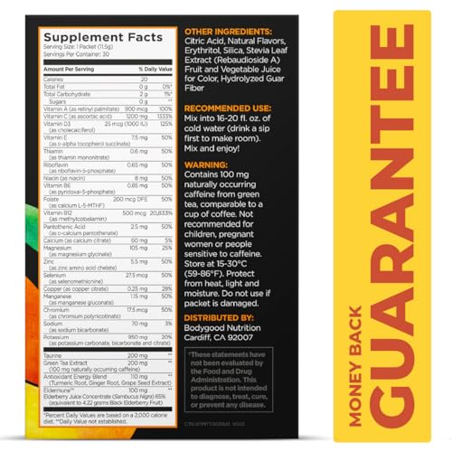 Image of Pureboost Sugar-Free Immune Clean Energy Booster Drink Mix, Tangerine 30ct | With 1,200mg Vitamin C, Vitamins A + D, Zinc, Antioxidants & Elderberry for Immune Support