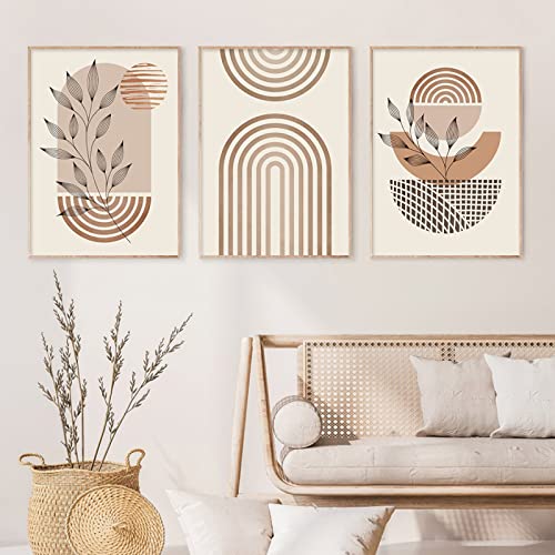 Tableau peinture Boho arc-en-ciel beige 50x70cm pour salon
