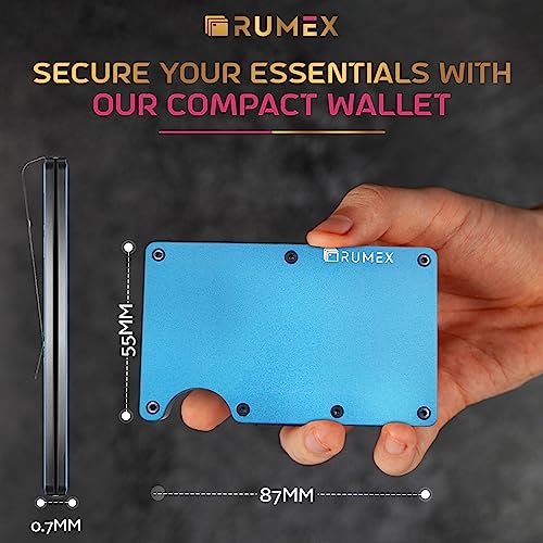 RUMEX Men’s Metal Wallet & Card Holder - RFID Blocking Anti-Theft Slim Wallet for Men - Sleek & Minimalist Metal Design - Men’s Card Organizer & Money Clip - BLUE3