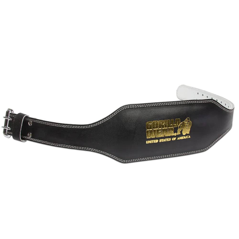 GORILLA WEAR 6 Inch Padded Leather Lifting Belt - Black/Gold L/XL