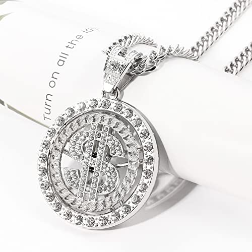 Weahre Dollar Sign Necklace Hip Hop 80s 90s Old School Rapper Costume Big Chunky Punk Pendant Plated Chain for Men Outfits2