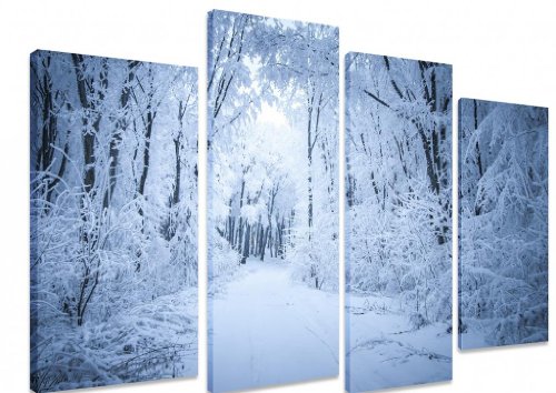 Art_Depot_Outlet Tableau – Multi Split d'illustrations sur toile Art – Route à travers la Reine des neiges Foreset avec arbres de neige Blanc 4 panneaux – 101 cm x 71 cm (101,6 x 71,1 cm)