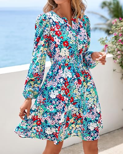 BTFBM Fall Dresses for Women 2026 Trendy Floral Long Sleeve Mini Dress - image 5