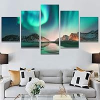 SIGNWIN 5 Panel Canvas Wall Art Modern Art Astronomy & Space Aurora Colorful Global Multicolor Photography for Home Decorations Ready to Hang - 60