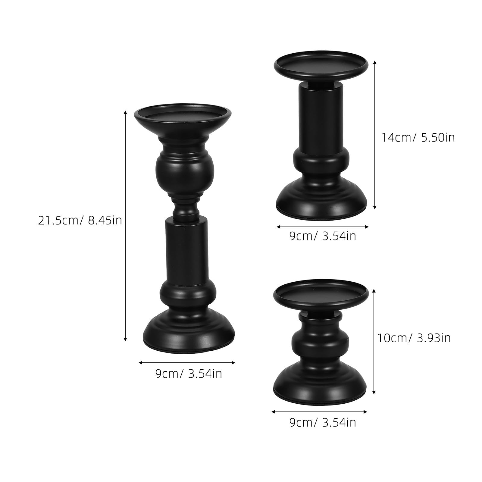 Candelabro Decorativo de Metal Negro 3 Piezas para Velas