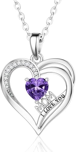 UEUC Collar con dije de corazón de plata con texto en inglés "I love you" Mom para mamá, collar de regalo para madre con cadena de 18 pulgadas + 2