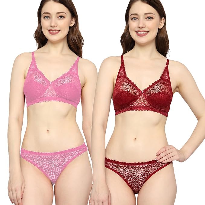 Women Sexy Lingerie Set for Honymoon Sex Panty Set, Underwired Bridal Lace Bra and Panty Set, Swimwear Bikini Bra Panty Lingerie Set (Pack of 2)-image-4