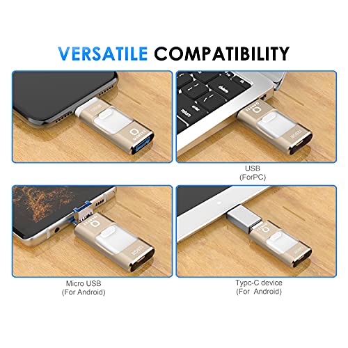 USB Flash Drive 128GB 3.0 Photo Stick for iPhone/iPad/Android/PC Mobile USB Memory Stick External Storage Devices Protected by Password-128GB-Gold - Thumbnail 6