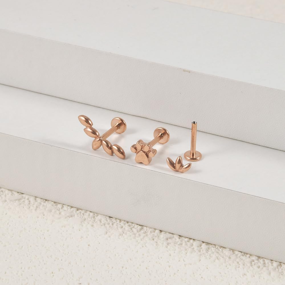 16G Stainless Steel Flower Flat Back Cartilage Stud Earrings Lip Rings Labret Monroe Studs Internally Threaded Conch Helix Tragus Earrings Studs Medusa Piercing Jewelry - Image 4