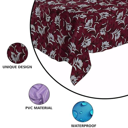 Image of Dakshya Industries PVC Waterproof Withoutlace Dining Table Cover (Size - 54X78 Inch) Rectangle 6 Seater Heat Rasistant Table Cloth (T12)